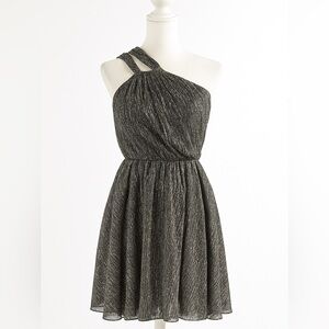 Maje Riane One-Shoulder Metallic Mini Dress Silver Black Size 38 US 6